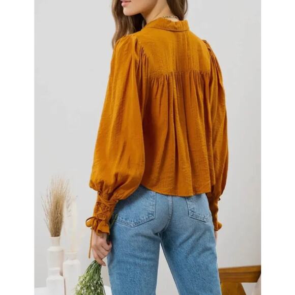 Blu Pepper Golden Vintage Mustard Button Up Blouse - NEW Peasant/Cottage - Picture 2 of 11